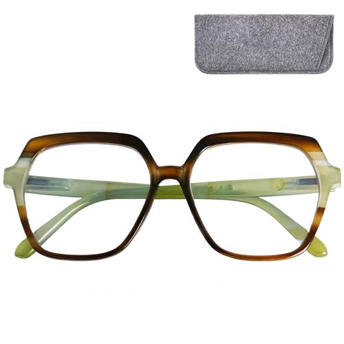 Mini Brille - Gafas Luz Azul Retro y Lentes Hexagonales Grandes, sin Graduar, Oversize Montura el Plástico (Verde), Modernas Gafas Para Pantallas de Ordenador