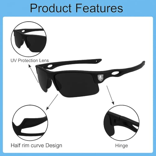 Image of IFLASH Non Polarized Mirrored Oversized Sports Sunglasses for Men Women, Outdoor Cricket Cycling Hiking Fishing Running Driving Baseball UV 400 Protection Anti Glare Goggles (BLACK - GREY)