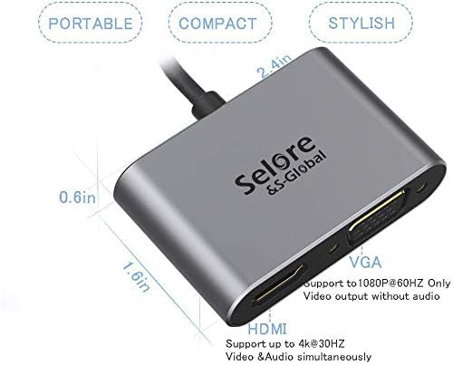 USB C to HDMI VGA Adapter,USB Type C to VGA HDMI Thunderbolt 3 VGA Adapter for MacBook Pro/iPad Pro/Air 2020 2019 2018,Dell XPS 13/15,Surface Pro, Galaxy S8/S9, Huawei P20