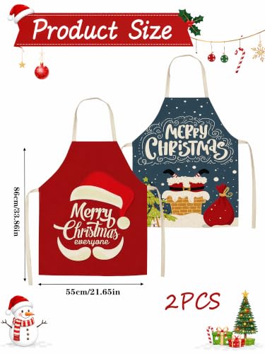 Vauxe Adult Christmas Aprons 2 Pack Fun Santa Hat & Chimney Cartoon Design — photo 2