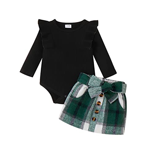 Image of Toddler Baby Girl Knitted Long Sleeve Pompom Sweater T-Shirt Tops + Button Mini Skirts Dress Outfits Fall Clothes Set