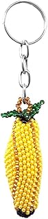 Banana Fruit Czech Glass Seed Bead 3D Figurine Keychain Metal Ring - Handmade Gifts Boho Car Keys Bag Food Accessories