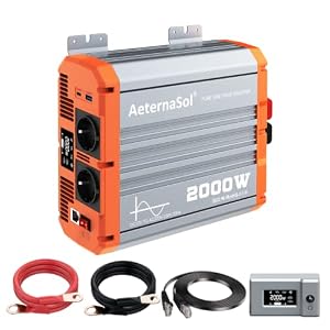 2000W zuivere sinusgolf-omvormer, 12V DC naar AC 230V omvormer voor camper met afstandsbediening, 12V zonne-batterijomvormer voor stroomuitval, camping, piekvermogen 4000W