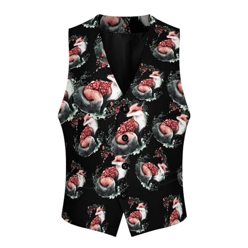 Watercolor Fox Trendy Vest Suit for Men V Neck Formal Dress Waistcoat Vests Business Slim Fit3