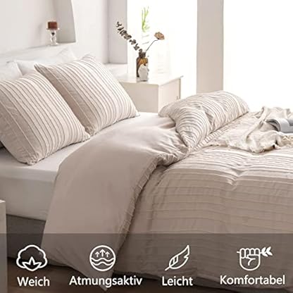 Nyescasa Beige Bettwäsche 135x200 cm Boho Getuftet Gestreift Streifen Wendebettwäsche Set Mädchen Bohemian Mikrofaser Bettbezug mit Reißverschluss und Kissenbezug 80x80 cm – Bild 4