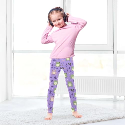 Happy Frogs Girls' Leggings Toddler Doodles Purple Kids Yoga Pants Dance Active Tights 4T4