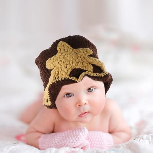 Gorro de lana para niño tejido a mano en color café, elástico y transpirable 4