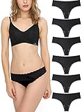 Tanga para Mujer Thong Sexy Braguita de Lisas Ropa Interior Cómodo Sin Costuras Señoras Pack de 3/6(Negro S)