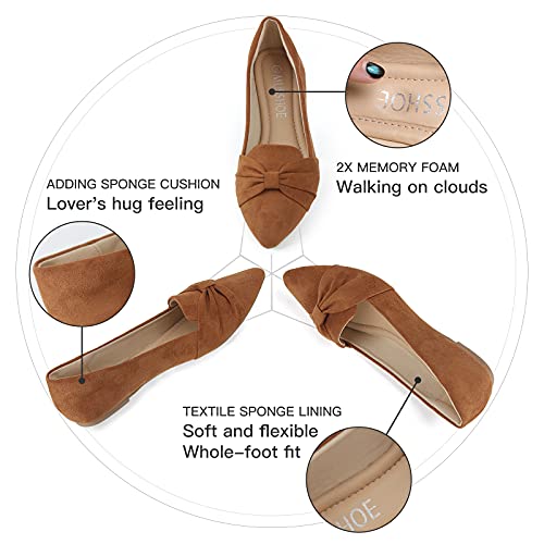 Musshoe Flat Shoes Women Comfortable Pointed Toe Slip On Women's Flats, Tan 8 #TOP4