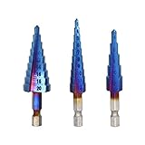 JelBo Titanium Coated Step Drill Bit Set, HSS Hex Shank Metal Multiple Hole Step Drill Bit Kit with Impact Driver for DIY Woodworking, Metal, Plastic(3Pcs/Set 3-12/4-12/4-20mm)