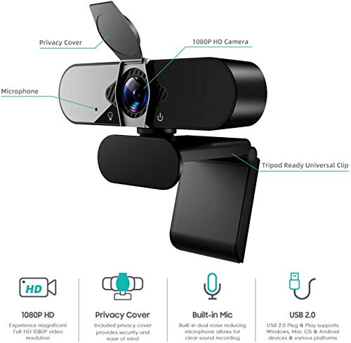 1080P Webcam with Microphone & Privacy Cover, Web Cam USB Camera, Computer HD Streaming Webcam for PC Desktop & Laptop w/Mic, Wide Angle Lens & Large Sensor for Superior Low Light by VSILE - Image 2