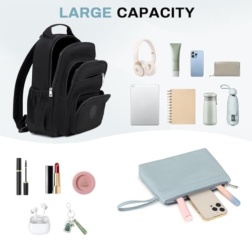 Image of Sisipoet Mini Backpack for Women, 2pcs Small Backpack for Ladies Bookbag Purse for Women with Handy Wallet and Luggage Strap, Black