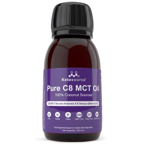 Pure C8 MCT Oil | Boosts Ketones 4X Versus Other MCTs | Supports Keto & Fasting | Highest 99%+ Purity | 100% Coconut Sourced | Vegan Safe & Gluten Free | Premium Lab Tested Purity | 100ml Ketosource®