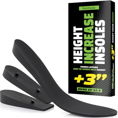 Height Increase Insoles for Mens Shoes (2.5 to 7.5 cm Boost) Adjustable 3 Layer Height Booster Inserts to Make You Instantly Taller Heel Lifts (Mens 9-11.5)