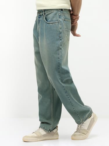 Image of Urbano Fashion Men's Loose Baggy Fit Heavy Washed Jeans Non-Stretchable