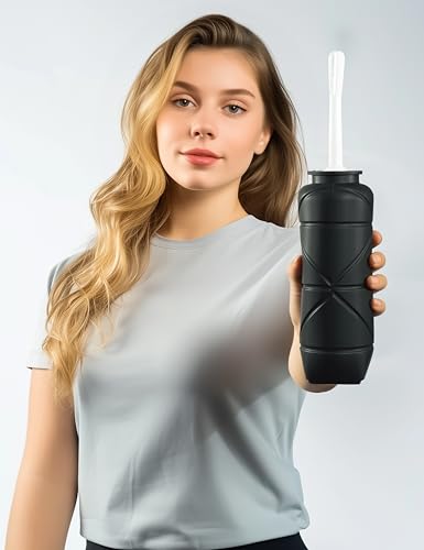Image of Foldable Compact Silicone Douche Bottle, Reusable Travel Douche Kit, 24 FL Oz Capacity, Black