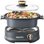 Dezin Electric Shabu Shabu Pot with Removable Pot, 3L Non-Stick Hot Pot Electric with Dual-Power Control, Electric Pot with Tempered Glass Lid for Party, Family Gathering