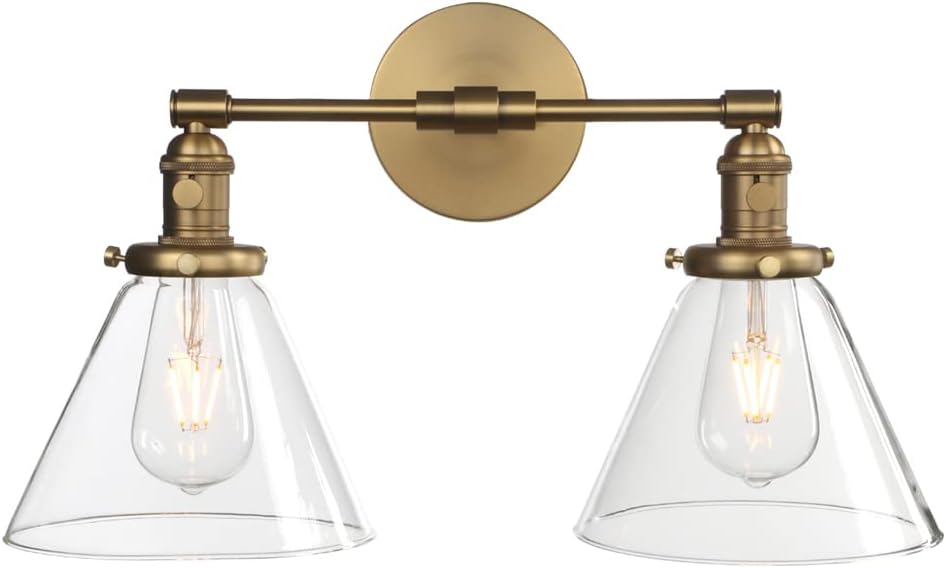 Phansthy Double Sconce Antique Industrial Wall Sconce Light with Dual 7.3 Inch Cone Canopy(Antique)