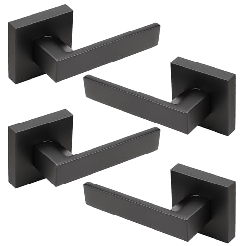 KNOBWELL 4 Pack Matte Black Interior Door Handles, Suqare Modern Dummy Door Knobs Inactive Door Levers for Pantry/Closet/Hallway(One Side)