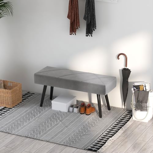 Miniatura 8 de Homcom Taburete Pie De Cama Multifuncional, Banco Pie De Cama Moderno, Banco Dormitorio Con Asiento Acolchado Y Patas De Acero, Carga 120 Kg, Para Entrada, Pasillo, Salón, 100x36x45 Cm, Gris