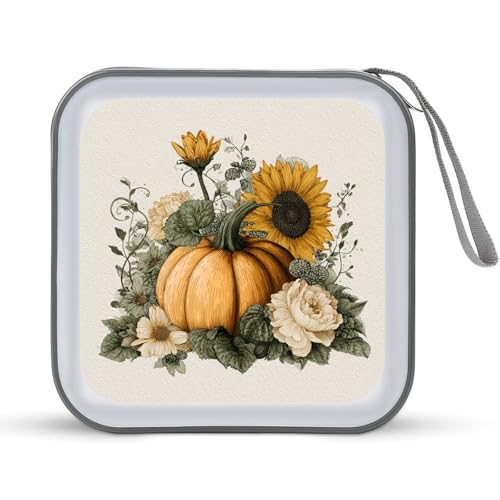 Jubonexis Botanical Pumpkin Sunflowers Green Leaves CD Case DVD Storage Case Portable for Car Home Travel