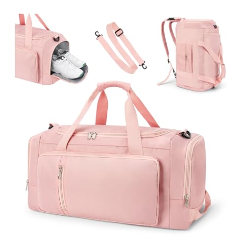 Sports Gym Bag Duffle Bag with Shoes Compartment for Womens Mens, CS COSDDI Weekend Travel Bag Overnight Bag with Wet Pocket, Luggage Bag Hospital Bag Holdall Bags with Shoulder Strap Backpack (Pink) Sports Gym Bag Duffle Bag with Shoes Compartment for Womens Mens, CS COSDDI Weekend Travel Bag Overnight Bag with Wet Pocket, Luggage Bag Hospital Bag Holdall Bags with Shoulder Strap Backpack (Pink)