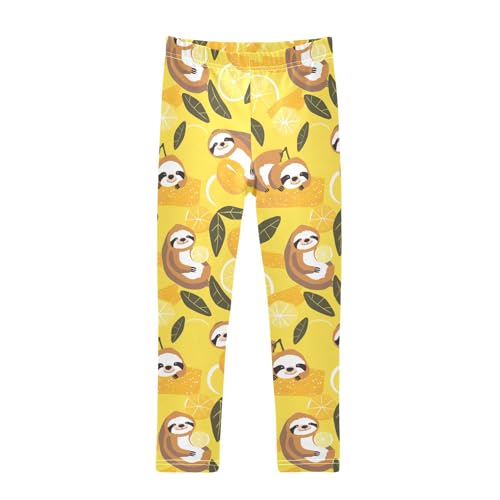 KLL Cute Sloths on Yellow Lemons Toddler Girl Basic Leggings Stretch High Waisted Yoga Pants Running