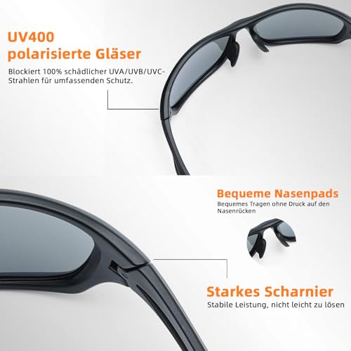 JAGPX Polarisierte Sonnenbrille Herren UV400 Schutz Fahrradbrille Herren＆Fahrradbrille Damen Sonnenbrille Sport Fahrrad Brille Sportbrille Laufbrille Rennrad Brille Für Radfahren,Laufen,Angeln (Grau)