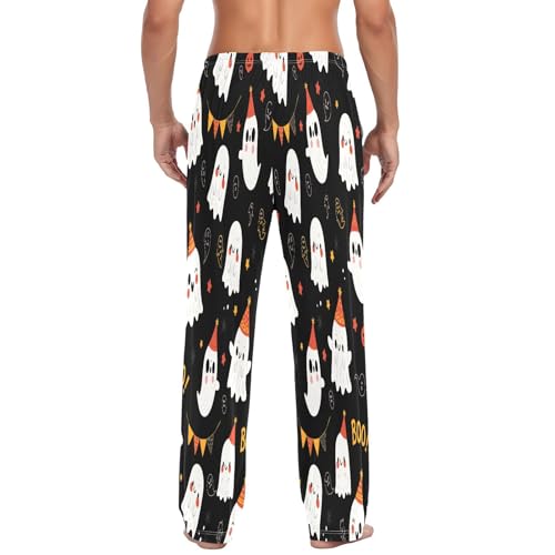 Qilmy Halloween Ghost Men's Cotton Pajama Pants, Lightweight Lounge Sleepwear with Drawstring and Pocket3