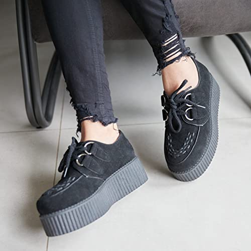 Women's Chunky Lace Up Platform Classic Creeper Shoes (Dr1) 10 Black #TOP6