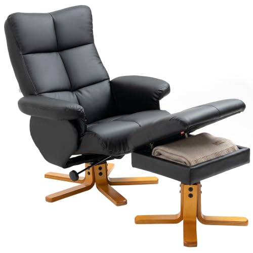 Image of HOMCOM PU Leather Swivel Recliner Chair with Footstool Storage Black