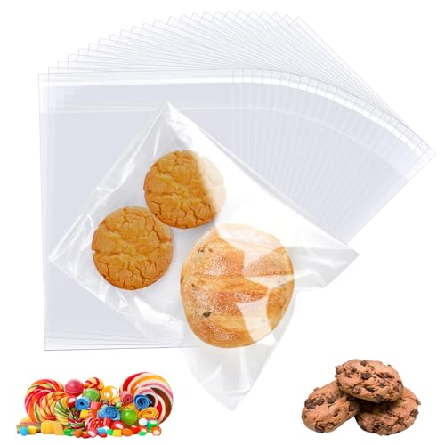 200 Pcs Clear Cellophane Bags, 6 x 8 Inch Food Safe Self-Sealing Cookie Bags Sealing Plastic Bags for Bakery Snacks Candy Cookies Favors Soap Chocolates