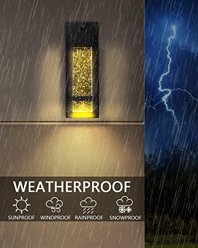 Led Dusk To Dawn Outdoor Wall Light Fixture - Hwh Exterior Wall Sconce Porch Light 2 Pack, Outside Wall Lights In Black Finish With Crystal Bubble Glass, 5Hw9-B-P-2Pk Bk #TOP3