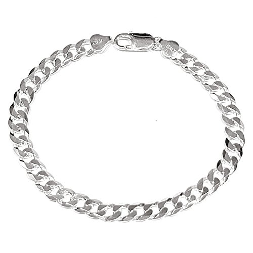 Treasure Bay Mens Solid 925 Sterling Silver Chain Bracelet - 7mm Width length 18.5cm, 19.5cm, 21cm, 22cm and 23cm (18.5)