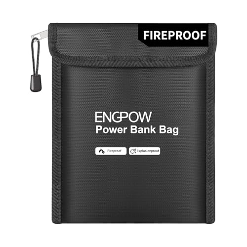 ENGPOW Fireproof Organizer Travel Bag, Heat Insulated＆Explosion-Proof Electronic Carry Case, Portable Home Travel Safe Storage for Power Bank,Phone,Cables,USB Drive and Charging Protection, 9''x7''