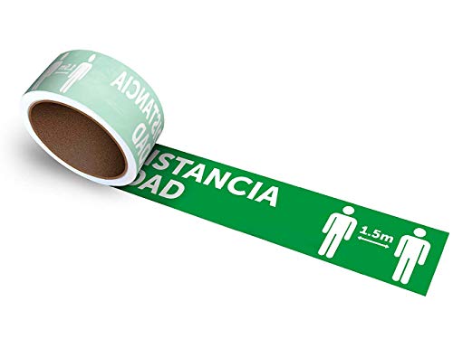 Oedim Rollo de 25 uds. De vinilos Adhesivos para Suelo | Adhesivo para Exteriores | 100x10cm con el Texto: Mantenga LA Distancia DE Seguridad