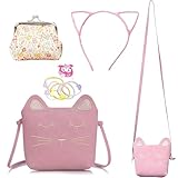 Cute Cat Crossbody Bag, 4 Pack Little Girls Purses Cute Cat Bag with 1 mini Coin Purse Cat Headband and Elastic Hair Ties