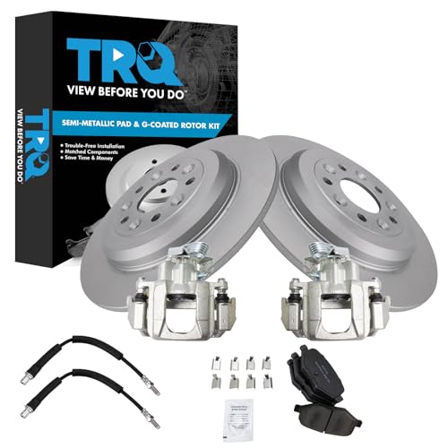 Image of TRQ Rear Brake Pad and Rotor Set Semi Metallic Coated Rotors Calipers Compatible with 2009 Ford Flex 2010-2012 Taurus 2009-2012 Lincoln MKS