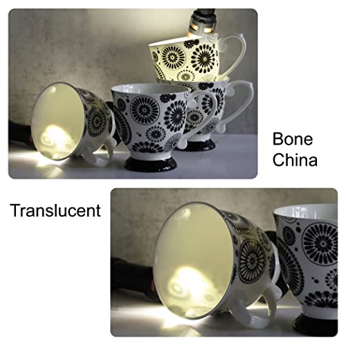 Qoutique Bone China Decorated Coffee Mugs - 20 Ounce - Set Of 4, Cups For Latte, Hot Tea, Cappuccino, Mocha, Cocoa, Mug Set, Large Coffee Mug, Black #TOP5