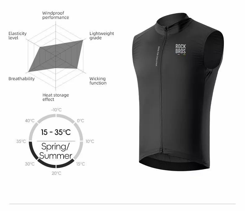 ROCKBROS Road to Sky Fahrradweste für Herren Ärmellos, Fahrradjacke | Winddicht Atmungsaktiv, Für Laufen Wandern Camping Radfahren Outdoor