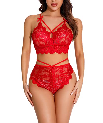 Manxing Conjunto de Lencería para Mujer Ropa de Dormir Encaje Ropa Interior Sexy Babydoll Conjuntos de Sujetador y Braga Cover