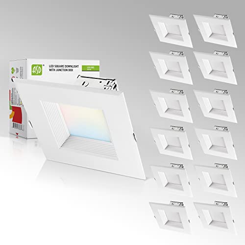Asd 12-Pack 6 Inch Led Square Recessed Lighting With Integrated Junction Box - 15W 1085Lm Canless Led Recessed Light, 2700K-5000K Adjustable Dimmable Downlight, Wet & Ic Rated, Ul Energy Star #TOP26
