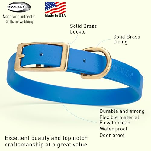 Image of Viper Biothane Heavy Duty Waterproof Dog Collar Strong Coated Nylon Webbing w /Solid Brass Hardware Odor-Proof Easy to Clean High Performance Fits Small Medium or Large Dogs, Cerulean Blue