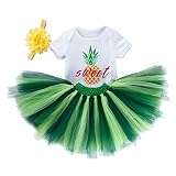 ANUFER Bebé Muchachas Primero Segundo Fiesta de Cumpleaños Vestido Tutu 3 Piezas Set de Ropa Mameluco + Falda + Venda Piña SN601C006 12-24 Meses