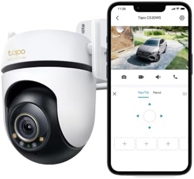 TP-Link Tapo 3K 5MP Pan/Tilt Outdoor Wired Security Wi-Fi Camera, 360° Visual Coverage, Starlight Full-Color Night Vision Up to 98ft, Person/Pet/Venicle Detection,Physical Privacy Mode (Tapo C530WS) - 1