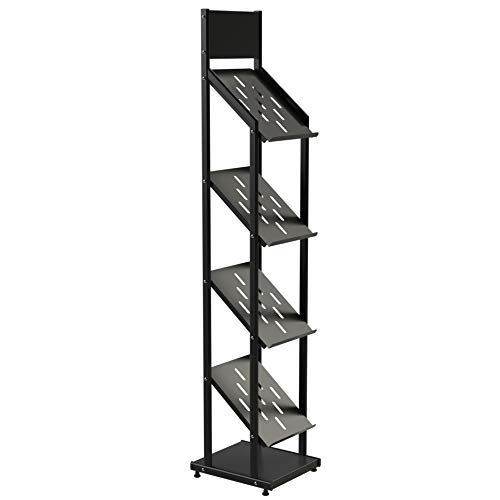 Pragati Systems® Magazine Holder Stand cum Magazine Rack for Office, School, Library, Reception & Waiting Areas | Display Stand for Brochures, Pamphlets, Flyers, Catalogues (4-Shelf x 12', Black)