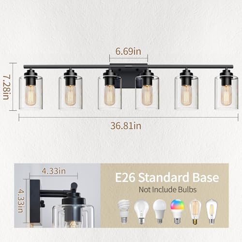Image of SKEJAO Bathroom Vanity Light Over Mirror,Vanity Light for Bathroom,Bathroom Light Fixture Wall Sconce Lighting for Bedroom,Living Room (Black, 6-Light)