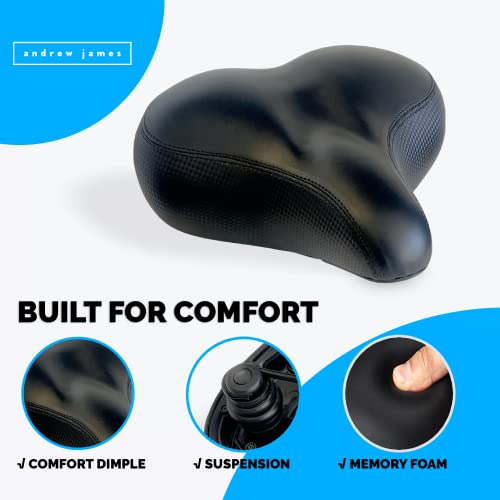 Oversized Comfort Bike Seat, Wide Bicycle Saddle With Suspension Shock Absorbers Super Soft Comfortable Universal Fit For Exercise Bikes And Outdoor Bikes - Andrew James #TOP2