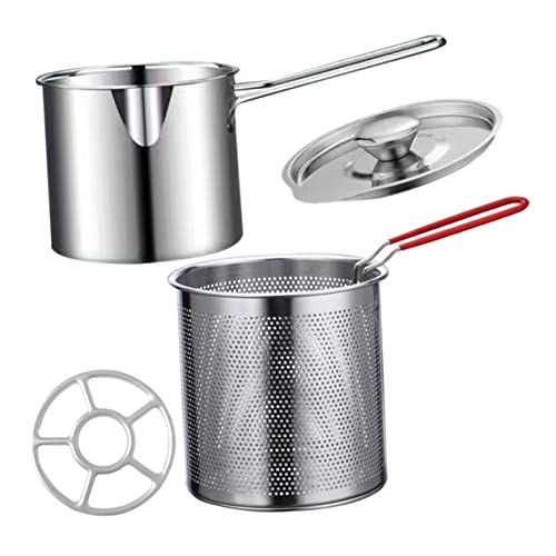 CIYODO 1satz Edelstahl Frittiertopf Mit Frittierkorb Und Nonslip-griff Mini Fritteuse Für Induktionsherde Langlebig Frittieren Von Pommes Fisch Gemüse Und Mehr