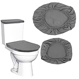 Tyqour Grey Toilet Lid Cover and Toilet Tank Cover Set, Grey Toilet Seat Cover with Elastic Bottom, Universal Toilet Cover Set for Bathroom Decor Accessories